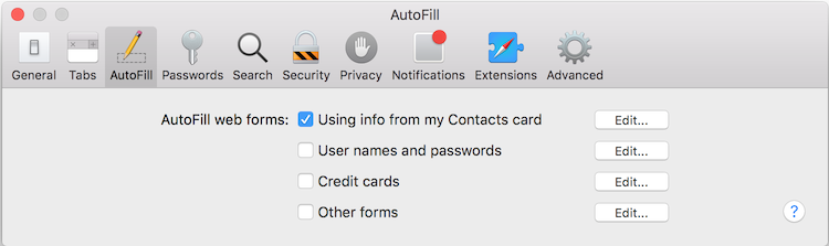 AutoFill contacts in Safari