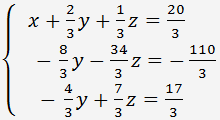 Solve systems of three equations by Gaussian Elimination